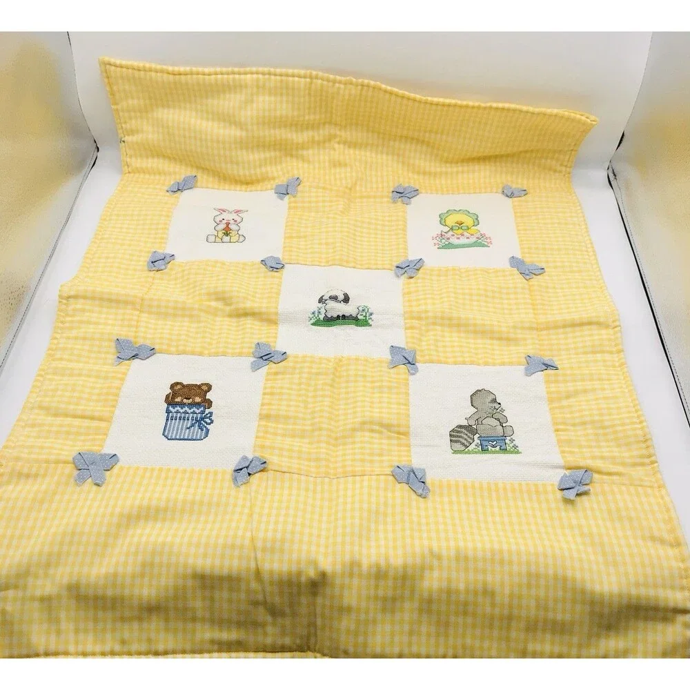 Handmade Small Lap Blanket Baby Infant Counted Cross-Stitch Cute 21x27.5 Inches
